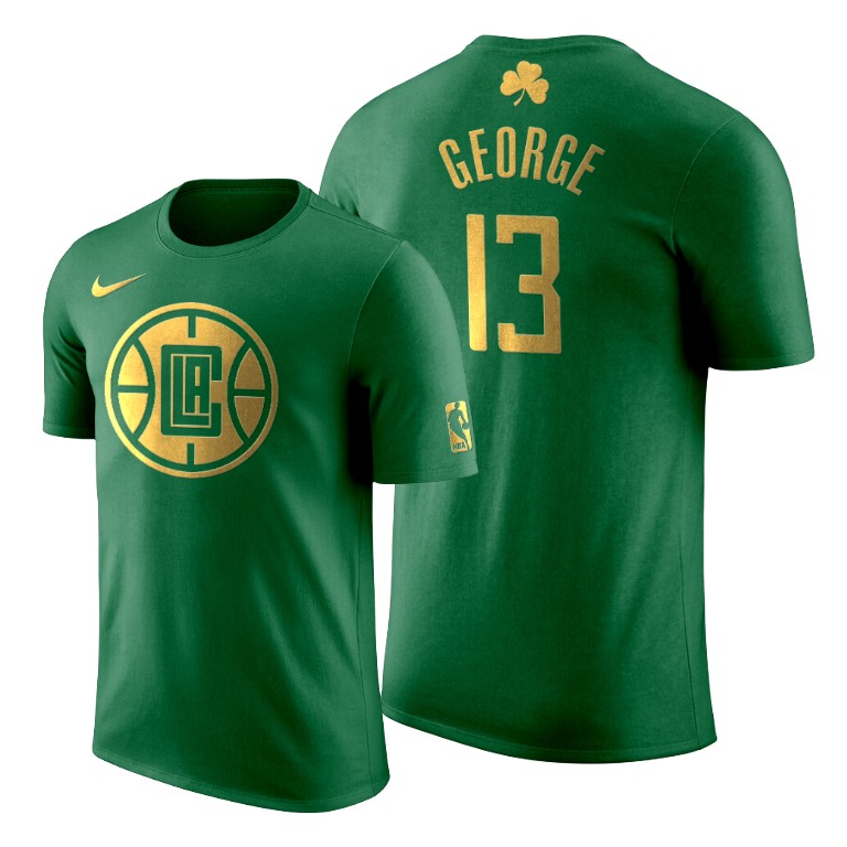 2020 St. Patrick's Day Los Angeles Clippers Paul George #13 Green Golden Limited T-shirt