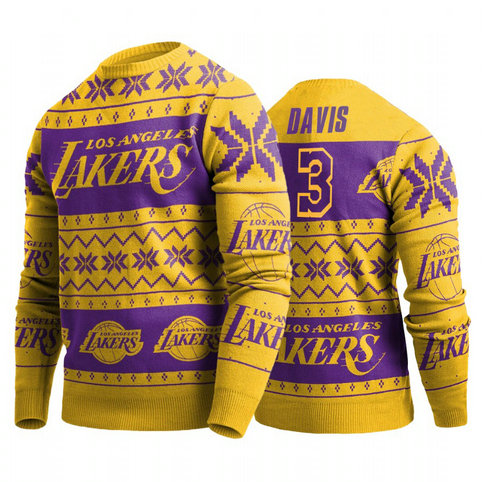 Los Angeles Lakers Anthony Davis 2019 Ugly Christmas Yellow Sweater