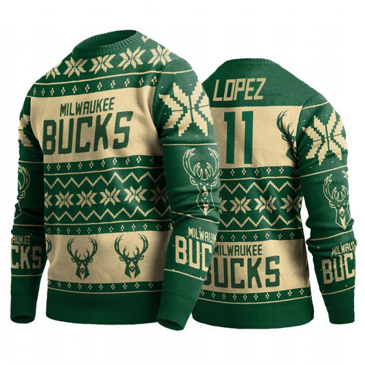 Milwaukee Bucks Brook Lopez 2019 Ugly Christmas Green Sweater Milwaukee Bucks Brook Lopez 2019 Ugly Christmas Green Sweater