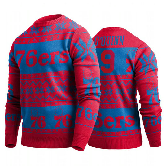 Philadelphia 76ers Kyle O'Quinn 2019 Ugly Christmas Red Sweater Philadelphia 76ers Kyle O'Quinn 2019 Ugly Christmas Red Sweater