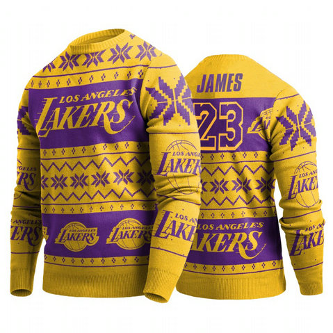 Los Angeles Lakers LeBron James 2019 Ugly Christmas Yellow Sweater