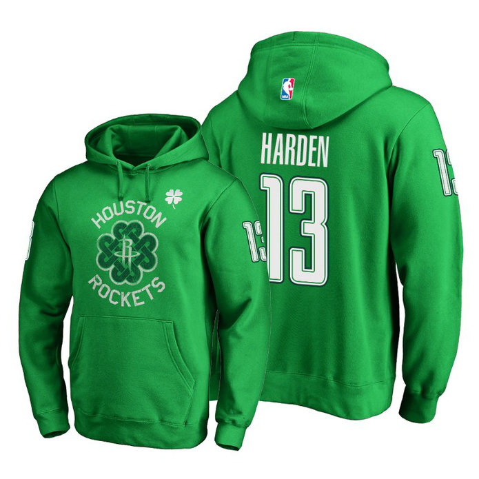 Houston Rockets #13 James Harden St. Patrick's Day Pullover Hoodie - Green Houston Rockets #13 James Harden St. Patrick's Day Pullover Hoodie - Green