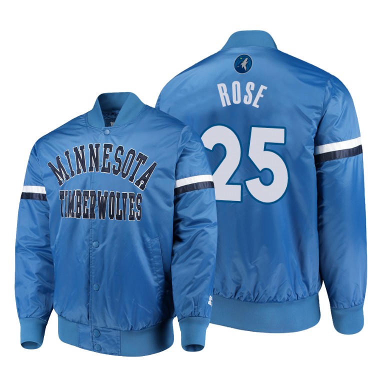 Minnesota Timberwolves #25 Derrick Rose The Champ Varsity Satin Jacket - Blue