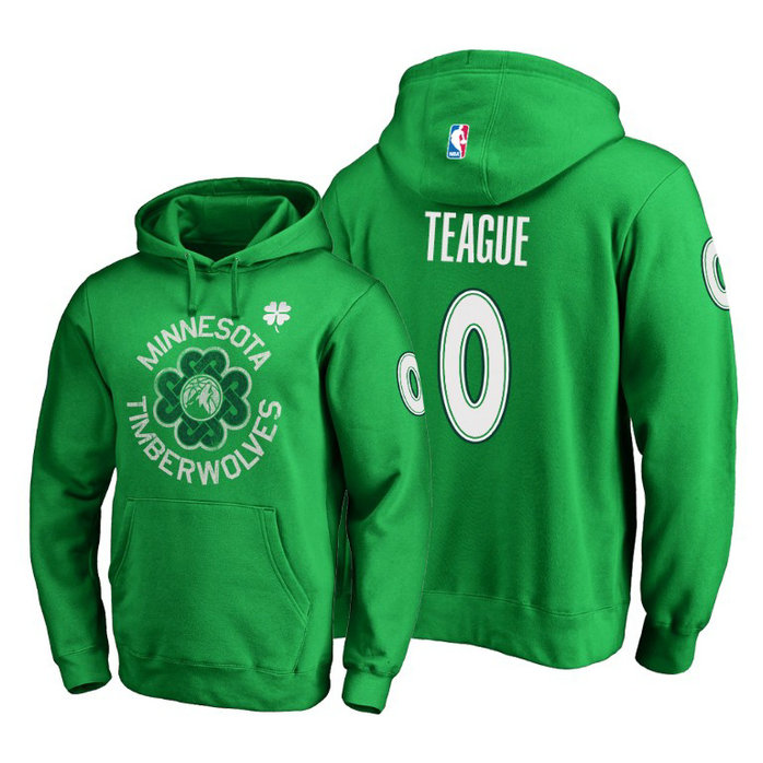 Minnesota Timberwolves #0 Jeff Teague St. Patrick's Day Pullover Hoodie - Green Minnesota Timberwolves #0 Jeff Teague St. Patrick's Day Pullover Hoodie - Green