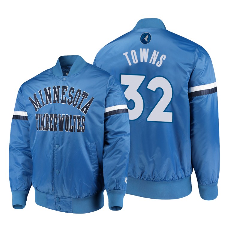Minnesota Timberwolves #32 Karl-Anthony Towns The Champ Varsity Satin Jacket - Blue