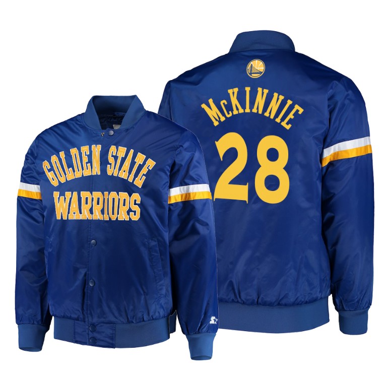 Golden State Warriors #28 Alfonzo McKinnie The Champ Varsity Satin Jacket - Royal Golden State Warriors #28 Alfonzo McKinnie The Champ Varsity Satin Jacket - Royal