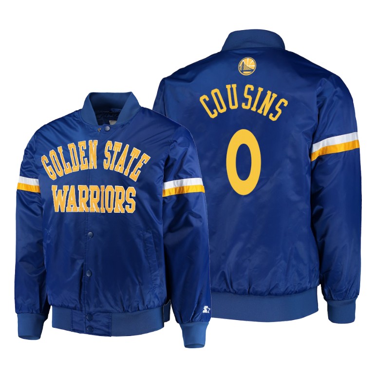 Golden State Warriors #0 DeMarcus Cousins The Champ Varsity Satin Jacket - Royal Golden State Warriors #0 DeMarcus Cousins The Champ Varsity Satin Jacket - Royal