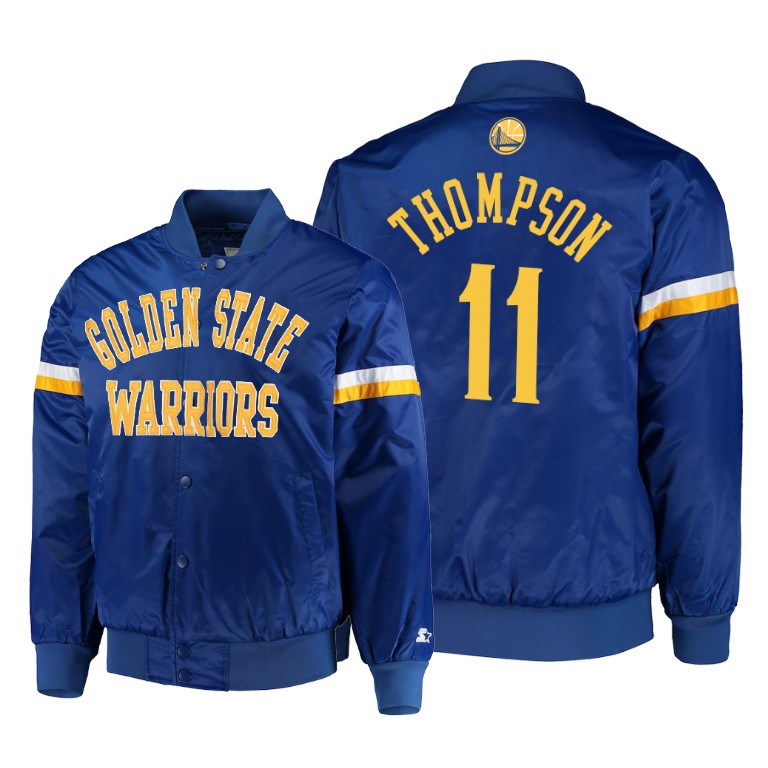 Golden State Warriors #11 Klay Thompson The Champ Varsity Satin Jacket - Royal Golden State Warriors #11 Klay Thompson The Champ Varsity Satin Jacket - Royal