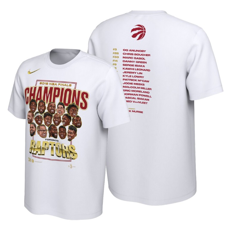 Toronto Raptors 2019 NBA Finals Champions White Celebration Roster T-Shirt