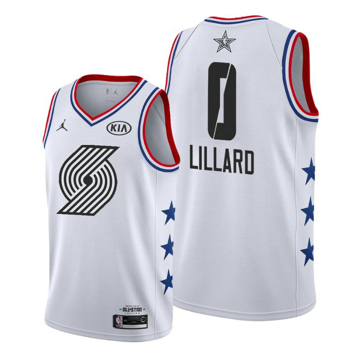Portland Trail Blazers #0 Damian Lillard White 2019 All-Star Game Finished Jersey