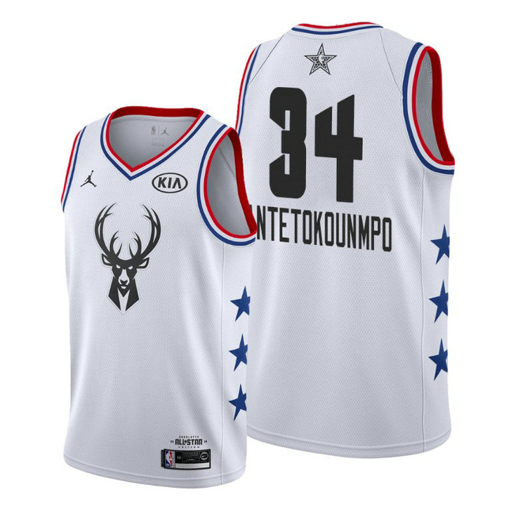 Milwaukee Bucks #34 Giannis Antetokounmpo White 2019 All-Star Game Finished Jersey