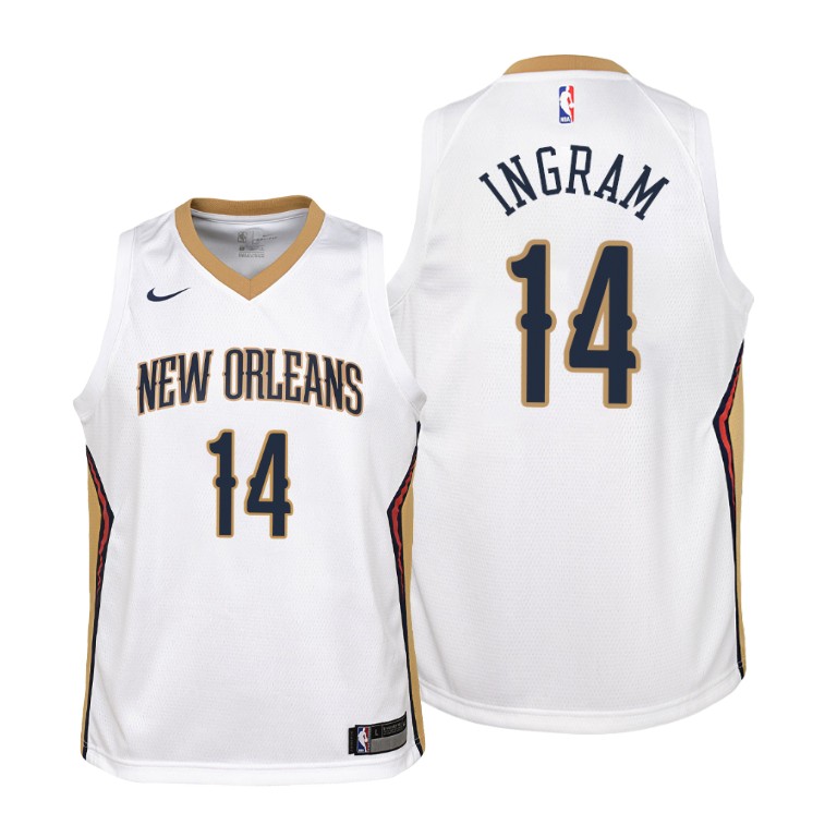 YOUTH New Orleans Pelicans 2019-20 Brandon Ingram #14 Association White Jersey YOUTH New Orleans Pelicans 2019-20 Brandon Ingram #14 Association White Jersey