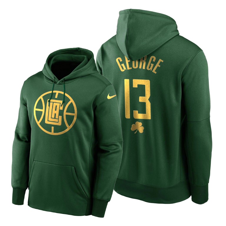 Paul George 2020 St Paddy's Day Clippers #13 Green Golden Limited Hoodie