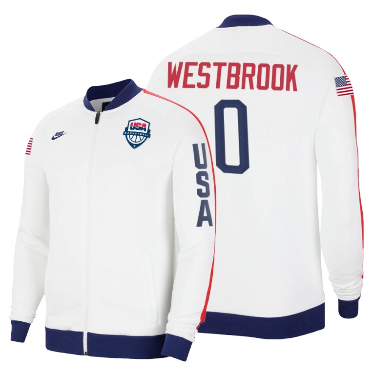 2020 Tokyo Olympics USA National Team Russell Westbrook Houston Rockets White Jacket 2020 Tokyo Olympics USA National Team Russell Westbrook Houston Rockets White Jacket