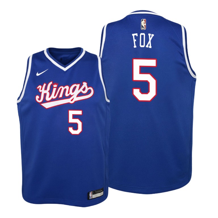 YOUTH De'Aaron Fox #5 Kings 2019-20 Hardwood Classics Royal Jersey