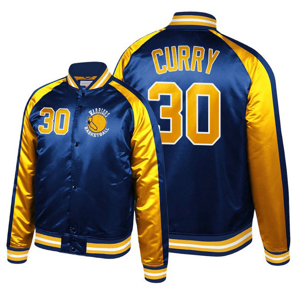 Warriors Stephen Curry Hardwood Classics Colorblock Satin Navy Jacket
