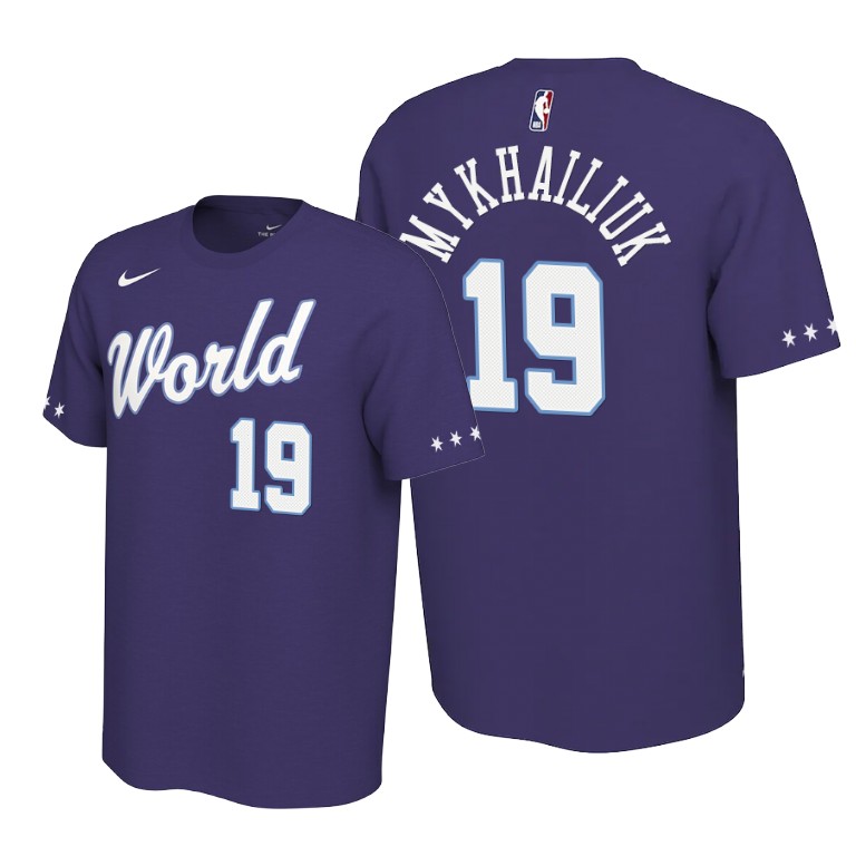 World Team Svi Mykhailiuk Purple 2020 NBA Rising Star Detroit Pistons #19 T-shirt World Team Svi Mykhailiuk Purple 2020 NBA Rising Star Detroit Pistons #19 T-shirt