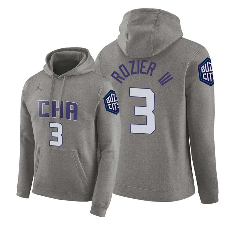 Terry Rozier III #3 Charlotte Hornets 2019-20 City Gray Pullover Hoodie