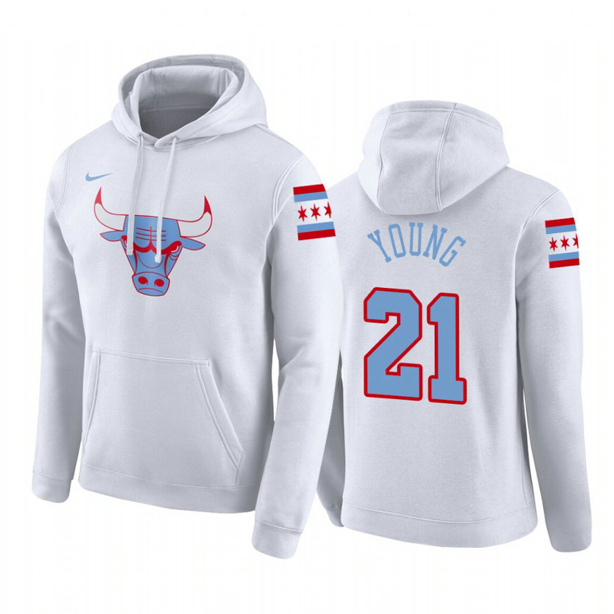 Chicago Bulls Thaddeus Young #21 Pullover White City Hoodie
