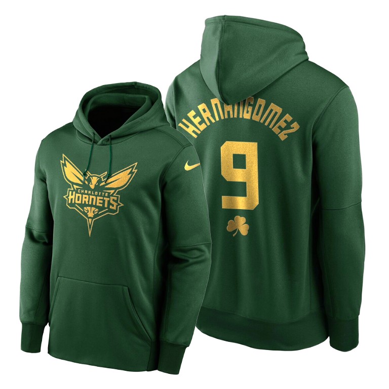 Willy Hernangomez 2020 St Paddy's Day Hornets #9 Green Golden Limited Hoodie