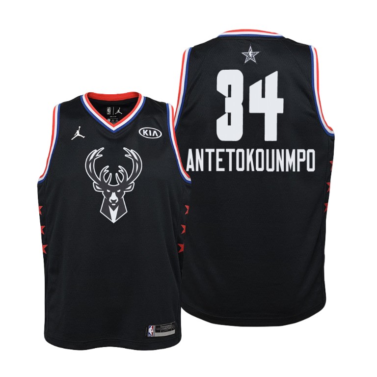 YOUTH Milwaukee Bucks #34 Giannis Antetokounmpo 2019 All-Star Black Jersey YOUTH Milwaukee Bucks #34 Giannis Antetokounmpo 2019 All-Star Black Jersey