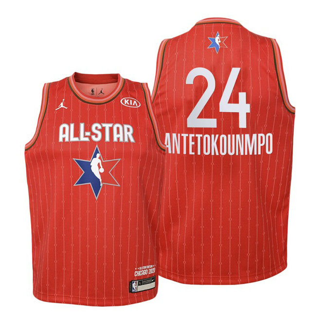 YOUTH Milwaukee Bucks #24 Giannis Antetokounmpo 2020 NBA All-Star Game Eastern Conference Red Jersey YOUTH Milwaukee Bucks #24 Giannis Antetokounmpo 2020 NBA All-Star Game Eastern Conference Red Jersey
