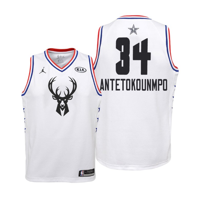 YOUTH Milwaukee Bucks #34 Giannis Antetokounmpo 2019 All-Star White Jersey YOUTH Milwaukee Bucks #34 Giannis Antetokounmpo 2019 All-Star White Jersey