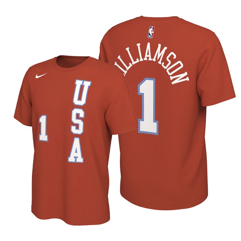 USA Team Zion Williamson Orange 2020 NBA Rising Star Pelicans #1 T-shirt