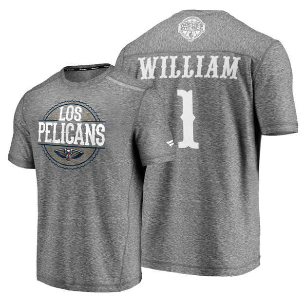 Zion Williamson #1 Pelicans 2020 Latin Night Heathered Gray T-Shirt Zion Williamson #1 Pelicans 2020 Latin Night Heathered Gray T-Shirt