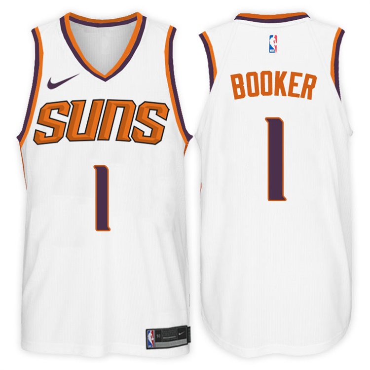 2017-18 Season Devin Booker Phoenix Suns #1 Association White Jersey 2017-18 Season Devin Booker Phoenix Suns #1 Association White Jersey