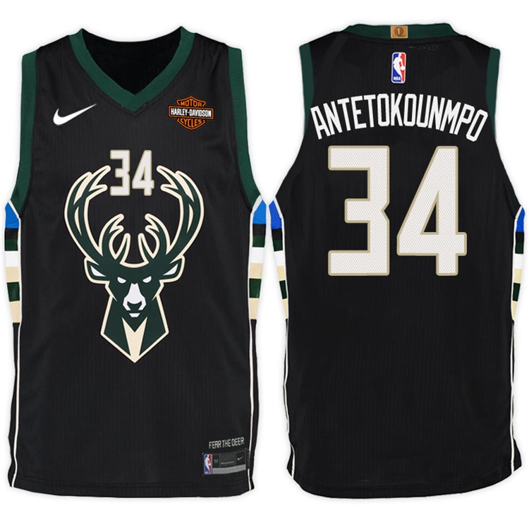 2017-18 Season Giannis Antetokounmpo Milwaukee Bucks #34 Statement Harley Black Jersey