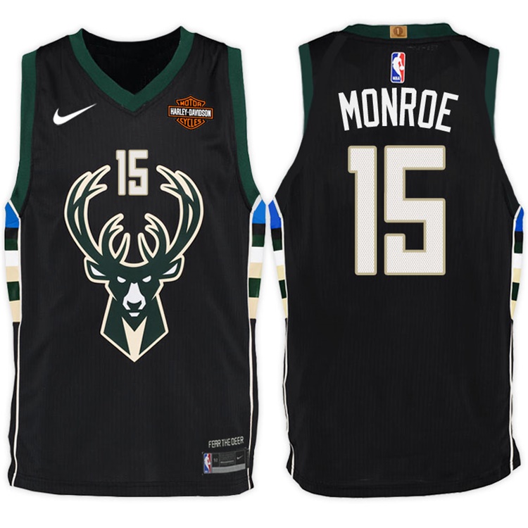 2017-18 Season Greg Monroe Milwaukee Bucks #15 Statement Harley Black Jersey