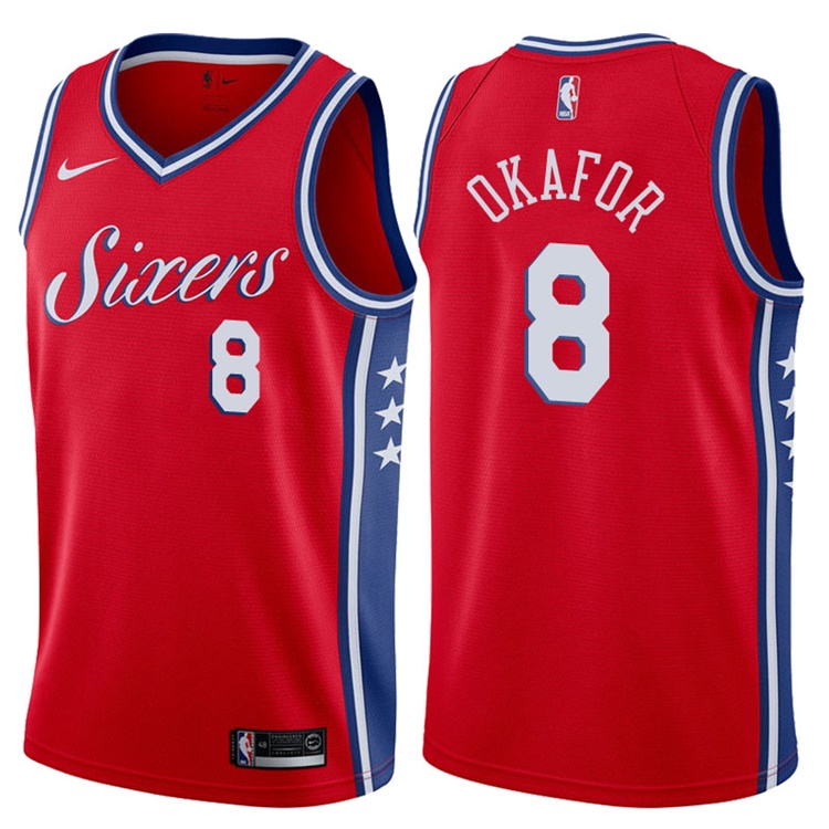 2017-18 Season Jahlil Okafor Philadelphia 76ers #8 Statement Stubhub Red Jersey 2017-18 Season Jahlil Okafor Philadelphia 76ers #8 Statement Stubhub Red Jersey