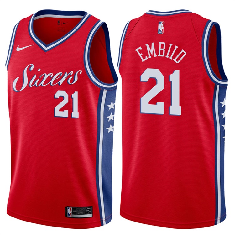 2017-18 Season Joel Embiid Philadelphia 76ers #21 Statement Stubhub Red Jersey 2017-18 Season Joel Embiid Philadelphia 76ers #21 Statement Stubhub Red Jersey