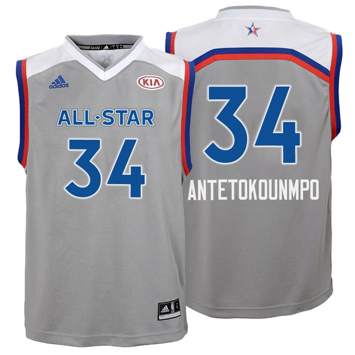 Youth 2017 All-Star Bucks Giannis Antetokounmpo #34 Eastern Conference Gray Jersey Youth 2017 All-Star Bucks Giannis Antetokounmpo #34 Eastern Conference Gray Jersey