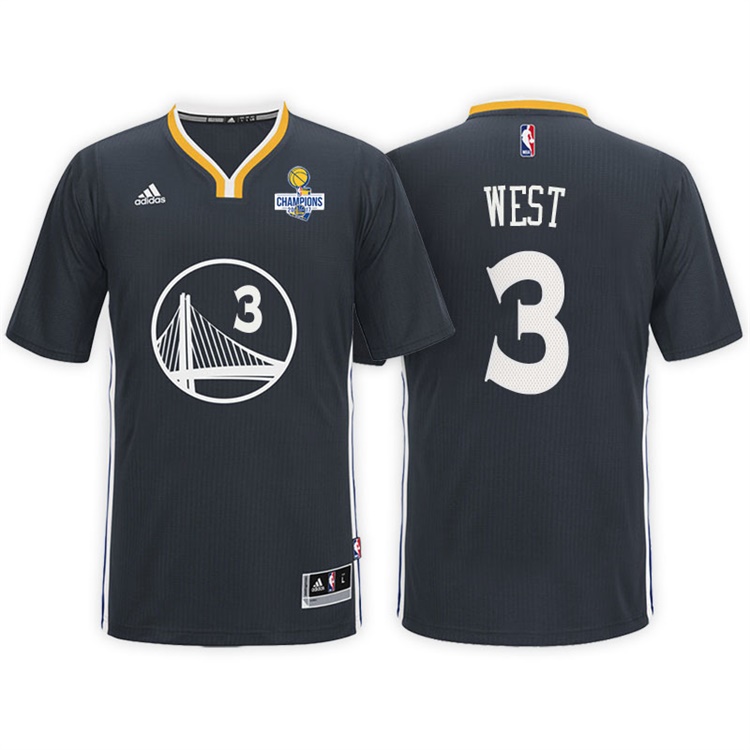 David West Golden State Warriors #3 NBA 2017 Finals Champions Patched Black New Swingman Jersey