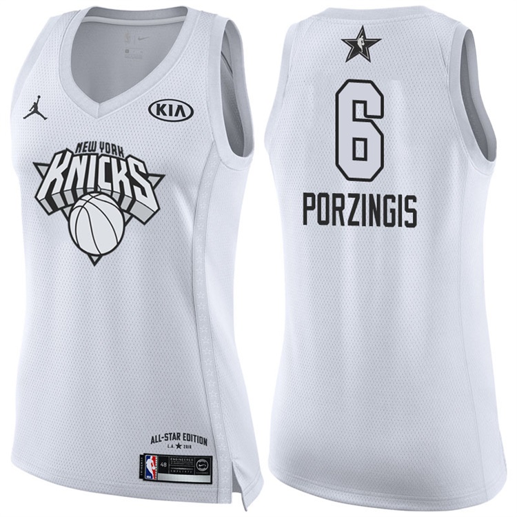 Women's 2018 All-Star Knicks Kristaps Porzingis #6 White Jersey