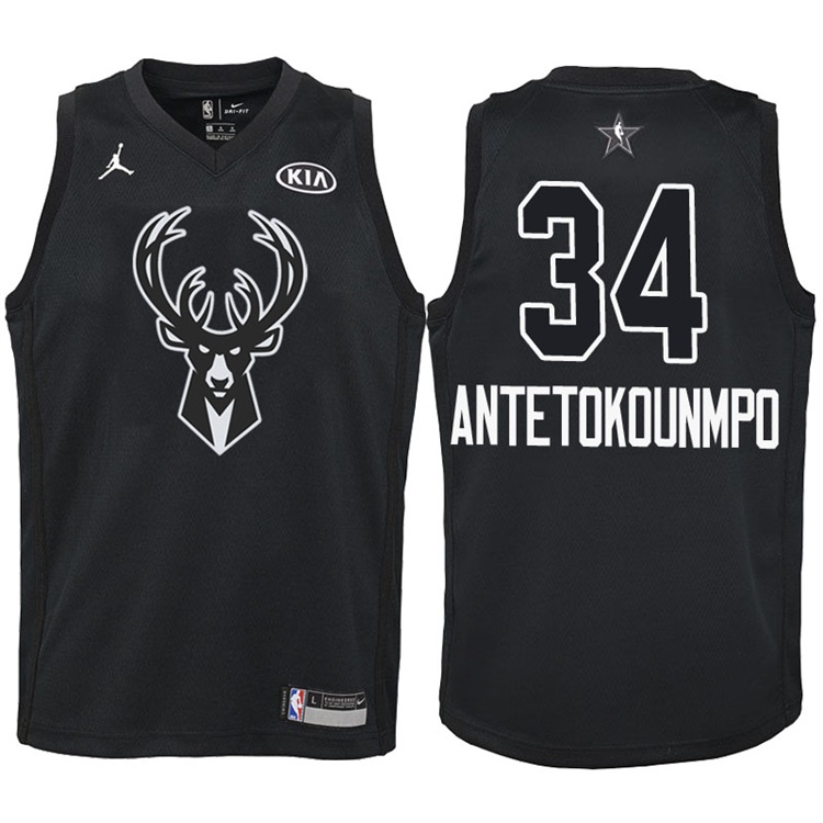Youth 2018 All-Star Bucks Giannis Antetokounmpo #34 Black Jersey Youth 2018 All-Star Bucks Giannis Antetokounmpo #34 Black Jersey