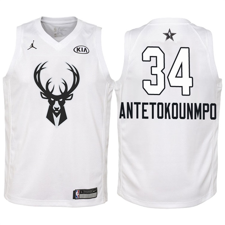 Youth 2018 All-Star Bucks Giannis Antetokounmpo #34 White Jersey Youth 2018 All-Star Bucks Giannis Antetokounmpo #34 White Jersey
