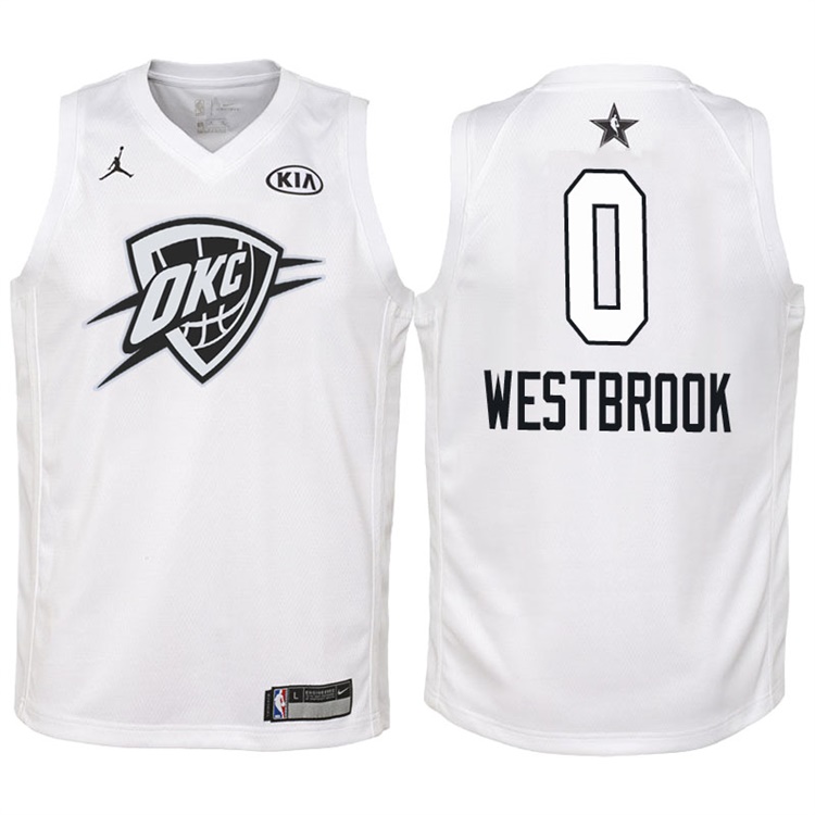 Youth 2018 All-Star Thunder Russell Westbrook #0 White Jersey Youth 2018 All-Star Thunder Russell Westbrook #0 White Jersey