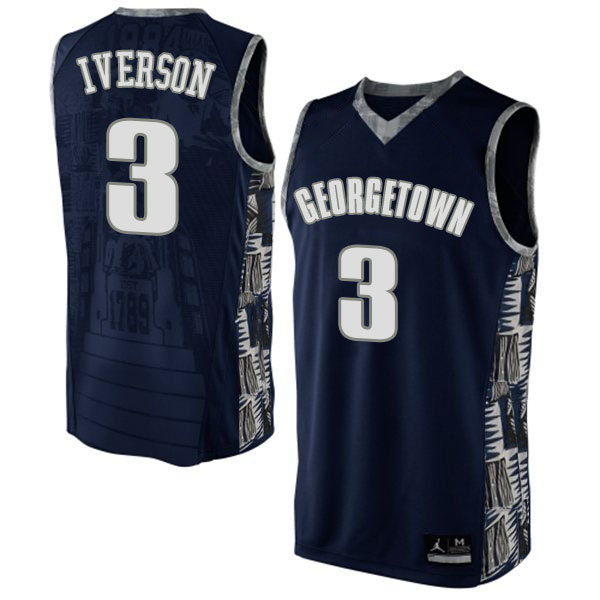 NCAA Mens Georgetown Hoyas #3 Allen Iverson Navy Blue Authentic Basketball Jersey