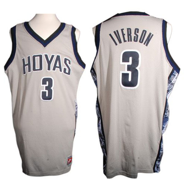 NCAA Mens Georgetown Hoyas #3 Allen Iverson Gray Authentic Basketball Jersey