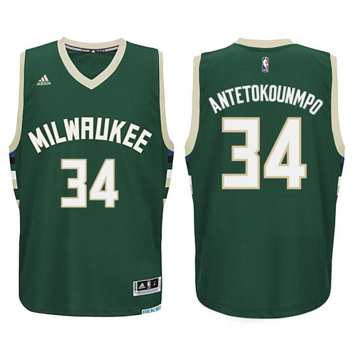 Youth Giannis Antetokounmpo Milwaukee Bucks #34 2015 Season Swingman Road Kelly Green Jersey