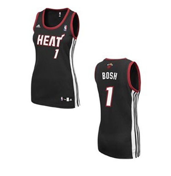 Women's Chris Bosh Miami Heat #1 Black Jersey With 2023 NBA finals patch 