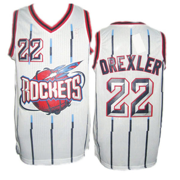 Clyde Drexler Houston Rockets #22 Hardwood Classics Swingman White Stripe Jersey