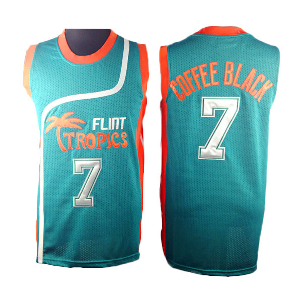 Flint Tropics #7 Coffee Black Semi Pro Movie Green Basketball Jersey Flint Tropics #7 Coffee Black Semi Pro Movie Green Basketball Jersey