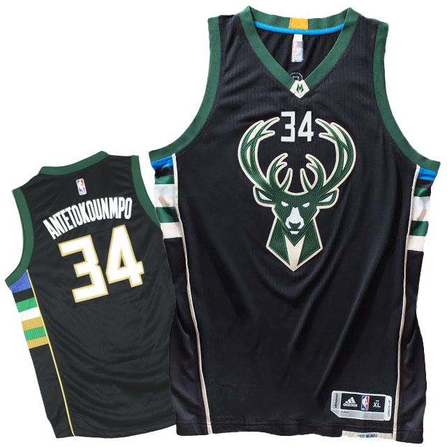 2015-16 Season Milwaukee Bucks #34 Giannis Antetokounmpo New Jersey-Black