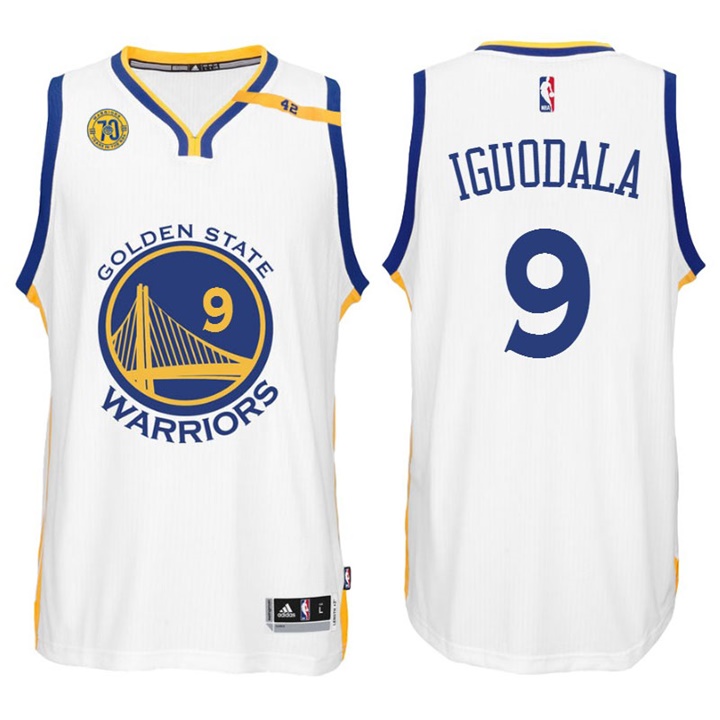 NBA Golden State Warriors #9 Andre Iguodala Home White 70th Anniversary 42 Patch Jersey