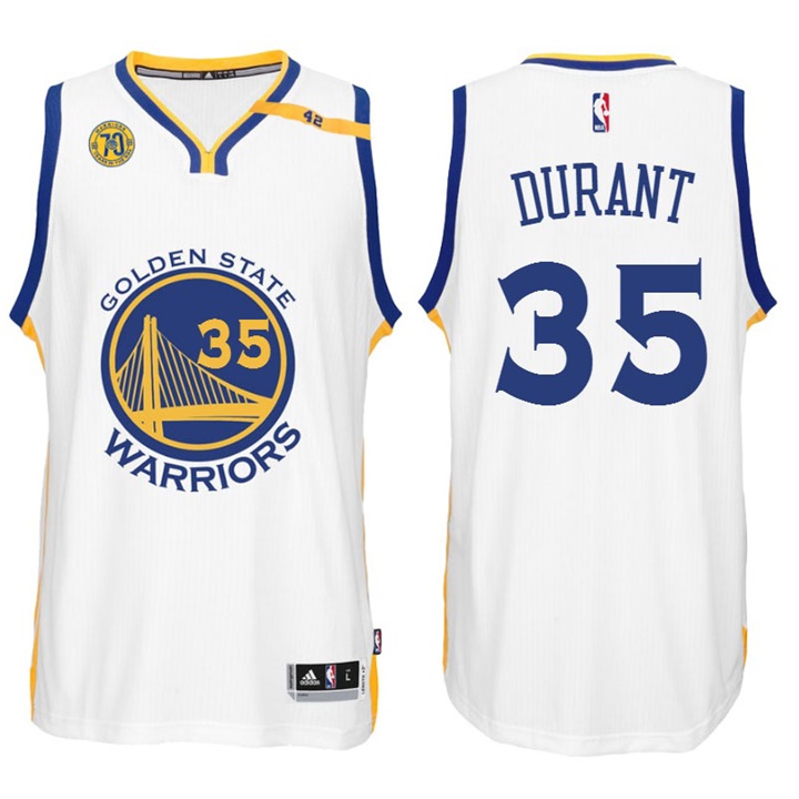 NBA Golden State Warriors #35 Kevin Durant Home White 70th Anniversary 42 Patch Jersey NBA Golden State Warriors #35 Kevin Durant Home White 70th Anniversary 42 Patch Jersey