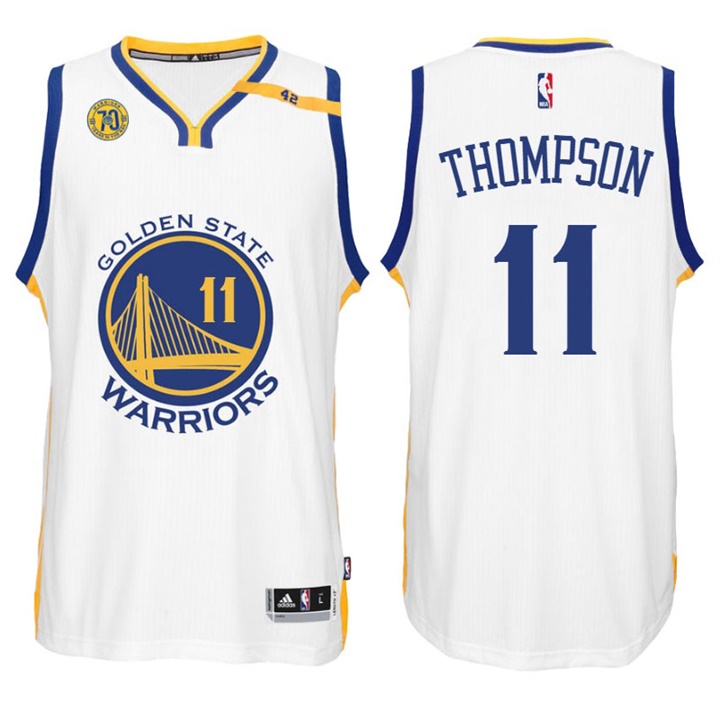 NBA Golden State Warriors #11 Klay Thompson Home White 70th Anniversary 42 Patch Jersey